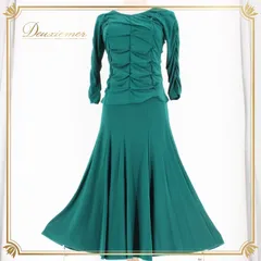 社交ダンス 衣装 スタンダード 上下セット ツーピース レッスンウェア パーティ衣装 Create-Sun クリエイトサン グリーン系 緑 トップス スカート 無地 エレガント フレッシュ 柔らかい 伸縮性 おしゃれ ダンス用 2ピース セットアップ 女性用