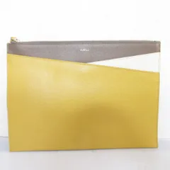 良品 FURLA フルラ ペーパームーン レザー クラッチバッグ イエロー系 レディース 古着 中古 USED