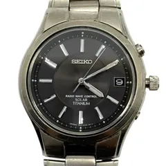 稼働　 SEIKO　セイコー　腕時計　電波ソーラー　7B22-0AD0　TITANIUM　チタニウム　アナログ　ブラック文字盤　カレンダー　メタルベルト 　メンズ　ts173