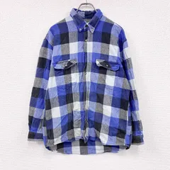 古着 used　～00s　7UP　セブンアップ　長袖ネルシャツ　ボタンダウンシャツ　ブロックチェック　ヴィンテージ　青　ブルー　Lサイズ【値引き交渉OK！】