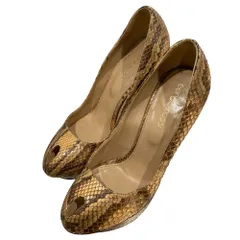 美品 sergio rossi セルジオロッシ パイソンレザー パンプス サイズ34 1/2 21.5cm相当 ベージュ レディース 古着 中古 USED