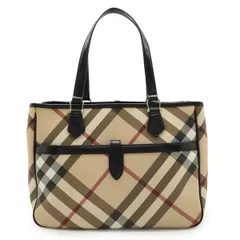 BURBERRY バーバリー ノバチェック チェック柄 トートバッグ ショルダーバッグ 肩掛け PVC エナメル ベージュ ブラック 黒 シルバー金具