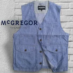McGREGOR マックレガー コットン リネン ストライプ調 アウターベスト ジレ 111109102 定1.6万 ブルー  ▲015▼21013k16