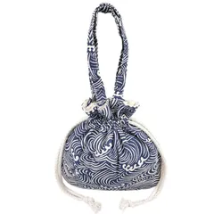 [ハルジオ] 浴衣バッグ メンズ 浴衣用 手提げ ハンドバッグ 巾着バッグ 巾着 巾着袋 お洒落 祭 夏祭り 和装 和柄 袴 着物 和服 トレンド 人気 (波濤文) [波濤文]