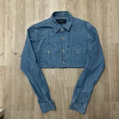 イヴ・サンローラン レディース ポケット クロップド デニムシャツ デニムジャケット XL