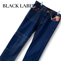 BLACK LABEL CRESTBRIDGE 日本製 【美品】 チェック パッチワーク デニムパンツ メンズ L 濃紺 82cm ジーンズ 膝切替 ロゴ金ボタン ブラックレーベル クレストブリッジ 完売品 三陽商会 0001201OC