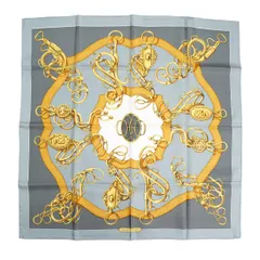 HERMES LIFT PROFILE エルメス リフトプロフィール カレ90 シルク 大判スカーフ グレー/ゴールド T2603-k020