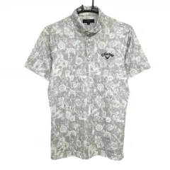 【超美品】キャロウェイ 半袖ポロシャツ ライトグレー×白 総柄 ロゴ刺しゅう メンズ M ゴルフウェア Callaway