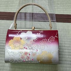 花しおり 日本刺繍 利休バッグ 和装バッグ 朱色 刺繍 桜 撥水加工