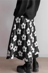 春 夏 切り替え Aライン スカート バルーンスカート ボトムス ゆったり 総柄 花柄 オシャレ ミモレ丈 体型カバー レトロ きれいめ カジュアル 大人 可愛い 森ガール