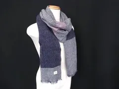 ■極美品■ FURLA フルラ フリンジ マフラー ストール 防寒具 レディース グレー系×ネイビー系 DK1462