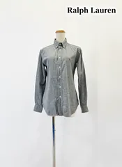 RALPH LAUREN ラルフローレン オックスフォード ボタンダウンシャツ 刺繍ポニー グレー レディースS相当 ユニセックス SLIM FIT