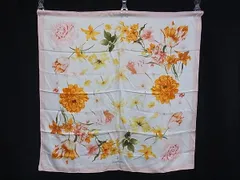 Brooks Brothers ブルックス ブラザーズ シルク100% フラワー 花柄 大判 スカーフ ストール ショール ピンク系×イエロー系 DL6749