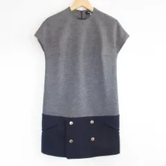 美品 Dsquared2 ディースクエアード 配色 切替 バイカラー フレンチスリーブ ミニワンピース チュニック S グレー×ネイビー レディース 古着 中古 USED
