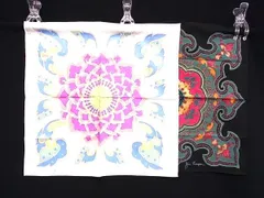 ■極美品■ JIM THOMPSON ジムトンプソン シルク 総柄 ハンカチ ハンカチーフ 2点セット まとめ売り アイボリー系×ブラック系 DL8381