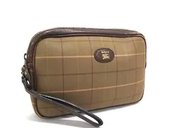 Burberrys バーバリーズ キャンバス×レザー チェック柄 クラッチバッグ セカンドバッグ ポーチ メンズ ブラウン系 DL8995