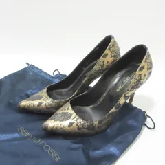 美品 Sergio Rossi セルジオロッシ パイソン柄 ポインテッドトゥ ピンヒール パンプス 小さいサイズ 34 約21cm ブロンズ×ブラック レディース 古着 中古 USED