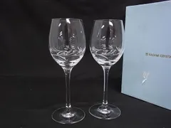 ■新品同様■ KAGAMI CRYSTAL カガミクリスタル 花 フラワー ワイングラス ペアグラス 食器 2点セット クリア×アイボリー系 DL9626