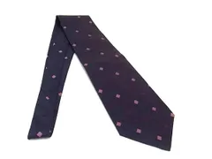 ■極美品■ BVLGARI ブルガリ ロゴ シルク100% 総柄 ネクタイ ビジネス 紳士 メンズ ネイビー系×ピンク系 DM1337