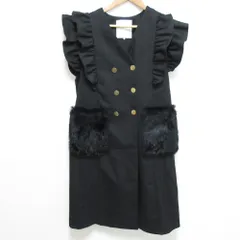 美品 Chesty チェスティ ラビットファーポケット フリル ひざ丈 ジレワンピース サイズ0 ブラック レディース 古着 中古 USED