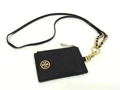 ■美品■ TORY BURCH トリーバーチ レザー ネックストラップ フラグメントケース コインパース カードケース ブラック系 DM1797