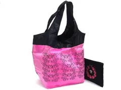 ■新品同様■ ANNASUI アナスイ ナイロン フラワー 花柄 エコバッグ トートバッグ ショルダーバッグ ピンク系×ブラック系 DM2050のサムネイル