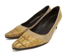 Max Mara マックスマーラ レザー×型押しレザー ヒール パンプス 表記サイズ 37 1/2 (約24.5cm) 靴 シューズ ベージュ系 DM1854のサムネイル