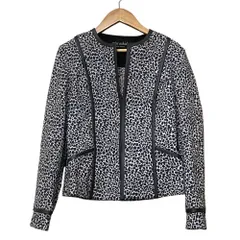 美品 miss ashida ミスアシダ レオパード ジャガード ノーカラージャケット 7号 ブラック系 レディース 古着 中古 USED