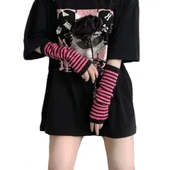 【特価セール】アームウォーマー 地雷系 レディース アームカバー サブカル系 腕カバー 原宿系 おしゃれ 人気 半指 手袋 防寒 ボーダーアームカバー 男女兼用 通年用