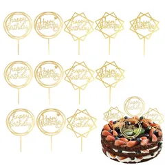 【人気商品】LIKENNY ケーキトッパー 誕生日ケーキ飾り ケーキ挿入カード ケーキデコレーション Happy Birthday 金色のケーキ飾り誕生日パーティー ケーキ装飾用品 ハッピーバースデー 12点セット（4種類）