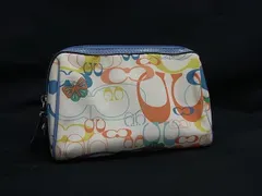 COACH コーチ シグネチャー キャンバス×レザー メイクポーチ  マルチケース 小物入れ ライトブルー系×マルチカラー DM2651