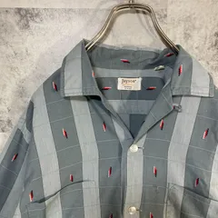 60s USA製 Jayson オープンカラーシャツ ストライプ＆刺繍総柄 グレー M