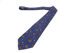 ■美品■ Salvatore Ferragamo フェラガモ シルク100% 総柄 ネクタイ ビジネス 紳士 メンズ ネイビー系×ブラウン系 DM3104