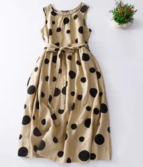 ノースリーブワンピース レディース ドット ワンピース 水玉柄 ロングワンピース 綿麻風ワンピース ミモレ丈 夏 Aライン 大きいサイズ ゆったり 体型カバー 着痩せ 大人可愛い ベーシック インナー キレイめ カジュアル