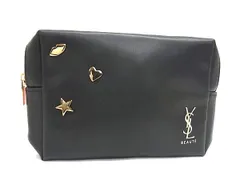 ■美品■ YVESSAINTLAURENT イヴサンローラン レザー メイクポーチ マルチケース 小物入れ レディース ブラック系 DM3550