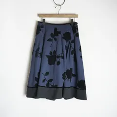 美品 Ms GRACY M'S GRACY エムズグレイシー フロッキー プリント 加工 花柄 タック プリーツ スカート 紺 1027Q★4