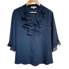 美品 NARACAMICIE ナラカミーチェ フリル ブラウス 0 ネイビー レディース 古着 中古 USED