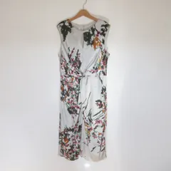 良品 LAURA ASHLEY ローラアシュレイ フラワープリント ノースリーブ ドレス ワンピース 40 ライトグレー レディース 古着 中古 USED