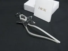 ■極美品■ ChristianDior クリスチャンディオール レザー スター 星 キーリング キーホルダー チャーム シルバー系×グレー系 DM3727