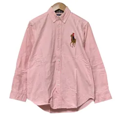 良品 RALPH LAUREN ラルフローレン キッズ ビックポニー オックスフォード 長袖 ボタンダウン BDシャツ M 10-12Y ピンク キッズ 古着 中古 USED