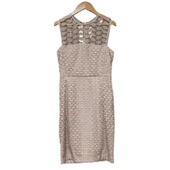 美品 DIANE von FURSTENBERG ダイアンフォンファステンバーグ ノースリーブ レースドレス ワンピース サイズ0 ピンクベージュ レディース 古着 中古 USED