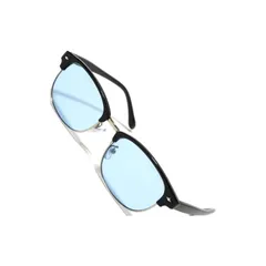 【新品】 [ベルクート] ブラック・シルバー×Lブルー 伊達メガネ 伊達眼鏡 だてめがね だて 度なし ファッション お洒落 メガネ めがね 眼鏡 メンズ レディース 丸 丸型 クリア レンズ カラー 透明 色付き 小さい 大きい 軽い uvカット 紫外線 1