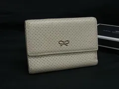 ■美品■ ANYA HINDMARCH アニヤハインドマーチ レザー パンチング 三つ折り 財布 ウォレット レディース アイボリー系 DM4291のサムネイル