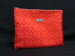 COACH コーチ シグネチャー ナイロンキャンバス メイクポーチ マルチケース 小物入れ クラッチバッグ レディース オレンジ系 DM4329