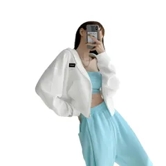 [レグエイト] レディース ショート パーカー クロップド 丈 ワッフル 素材 韓国 カジュアル 羽織り ジップ アップ 無地 ジャケット 秋 冬 春 (JP, アルファベット, XL, ホワイト) [ホワイト] [XL]