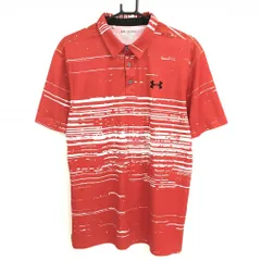 【美品】アンダーアーマー 半袖ポロシャツ レッド×白 総柄 ロゴ刺しゅ メンズ 2XL ゴルフウェア 大きいサイズ UNDER ARMOUR