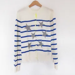 良品 MUVEIL ミュベール ボーダー×スタープリント バックレースニットカーディガン 40 アイボリー レディース 古着 中古 USED