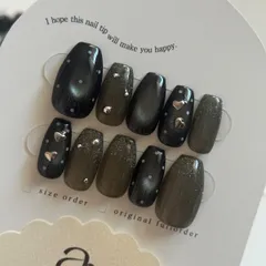 【sizeorder】No.253 ブラックネイル オーダー マグネット ドット シルバー ハート