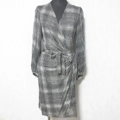 良品 DIANE von FURSTENBERG ダイアンフォンファステンバーグ シアースリーブ ラップワンピース 404-240712 4 ブラック ホワイト レディース 古着 中古 USED