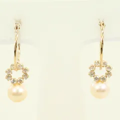 K10YG ピアス パール（真珠） ジルコニア 総重量約0.8g